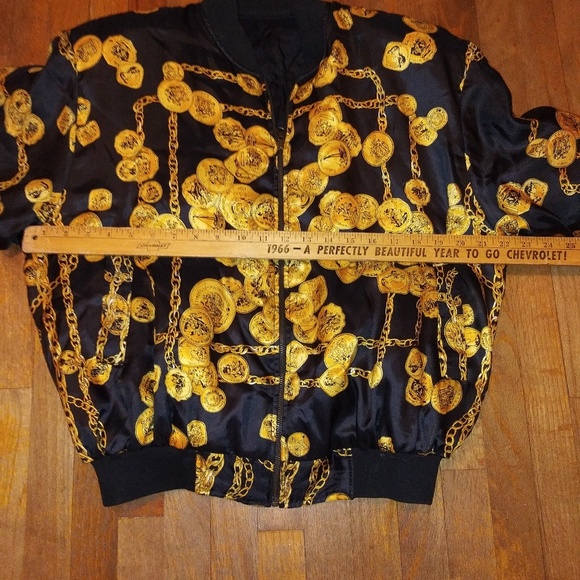 Gold Chains Coins Silk Bomber Jacket Vintage - Picture 6 of 8